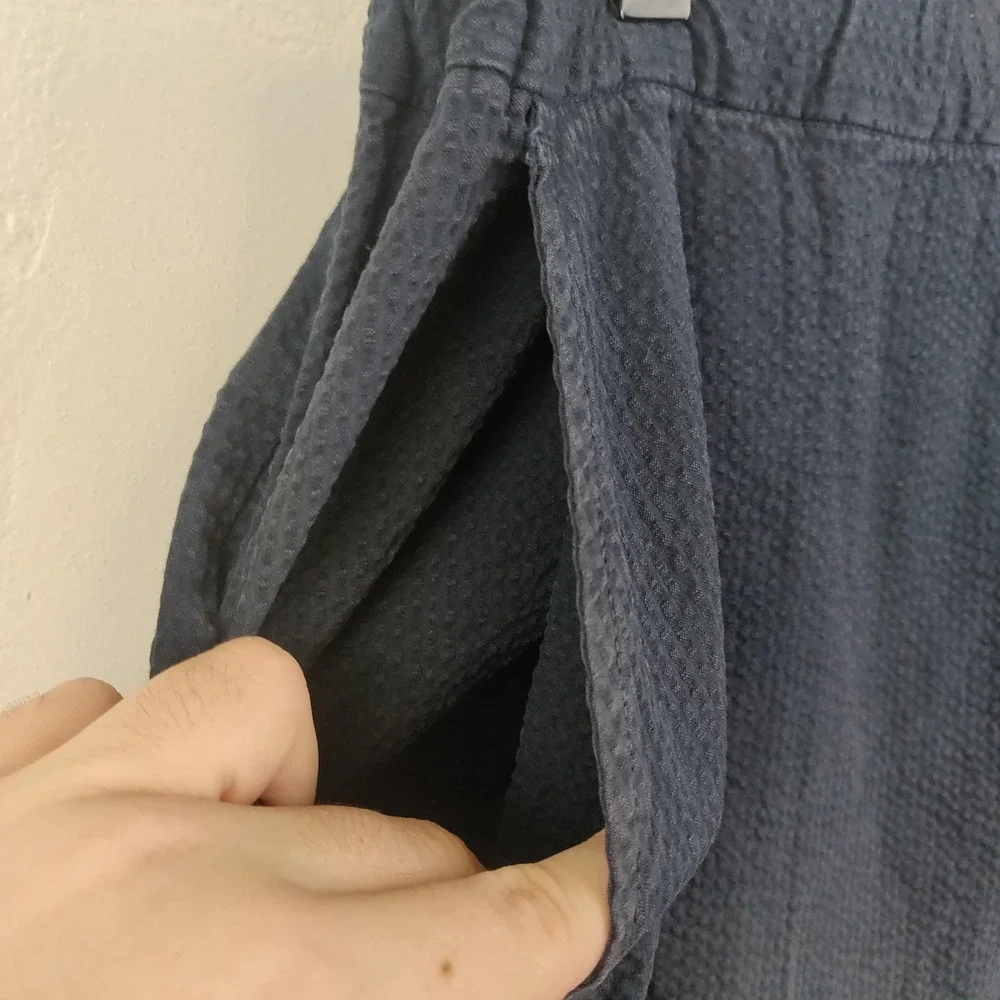 Smock Mens Pants Large Navy Blue Seersucker Elastic Waist Taper Japanese Cotton